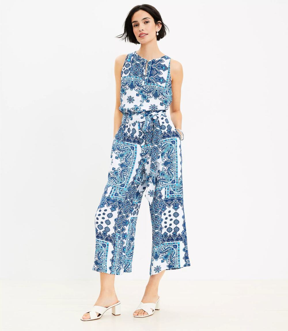 Ann Taylor LOFT Blue Paisley Print Sleeveless Wide Leg Romper Jumpsuit Size S